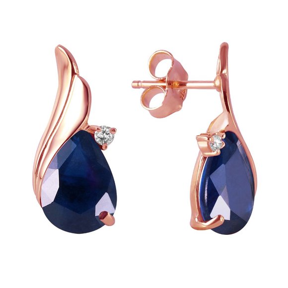 14K GOLD STUDS EARRING DIAMONDS & SAPPHIRES - Picture 2 of 4